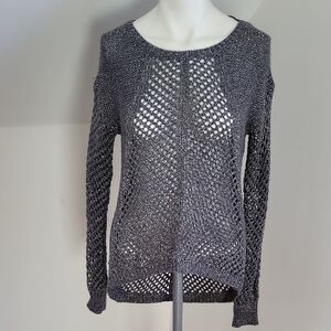 Rock & Republic Women's Gray Metallic Open Knit High-Low Pullover Sweater Size S